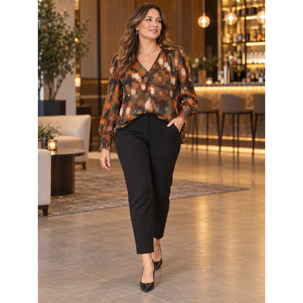 Calvin Klein Rust Brown Black Popover Blouse Large - Picture 9 of 9